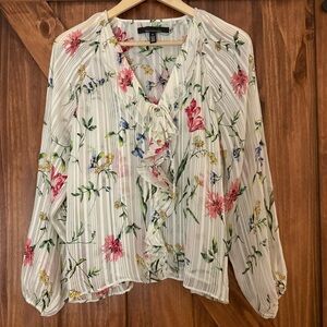 White House Black Market Floral Ruffle Blouse - Multicolor
